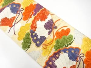 唐織　桧扇に笠松模様織り出し　袋帯